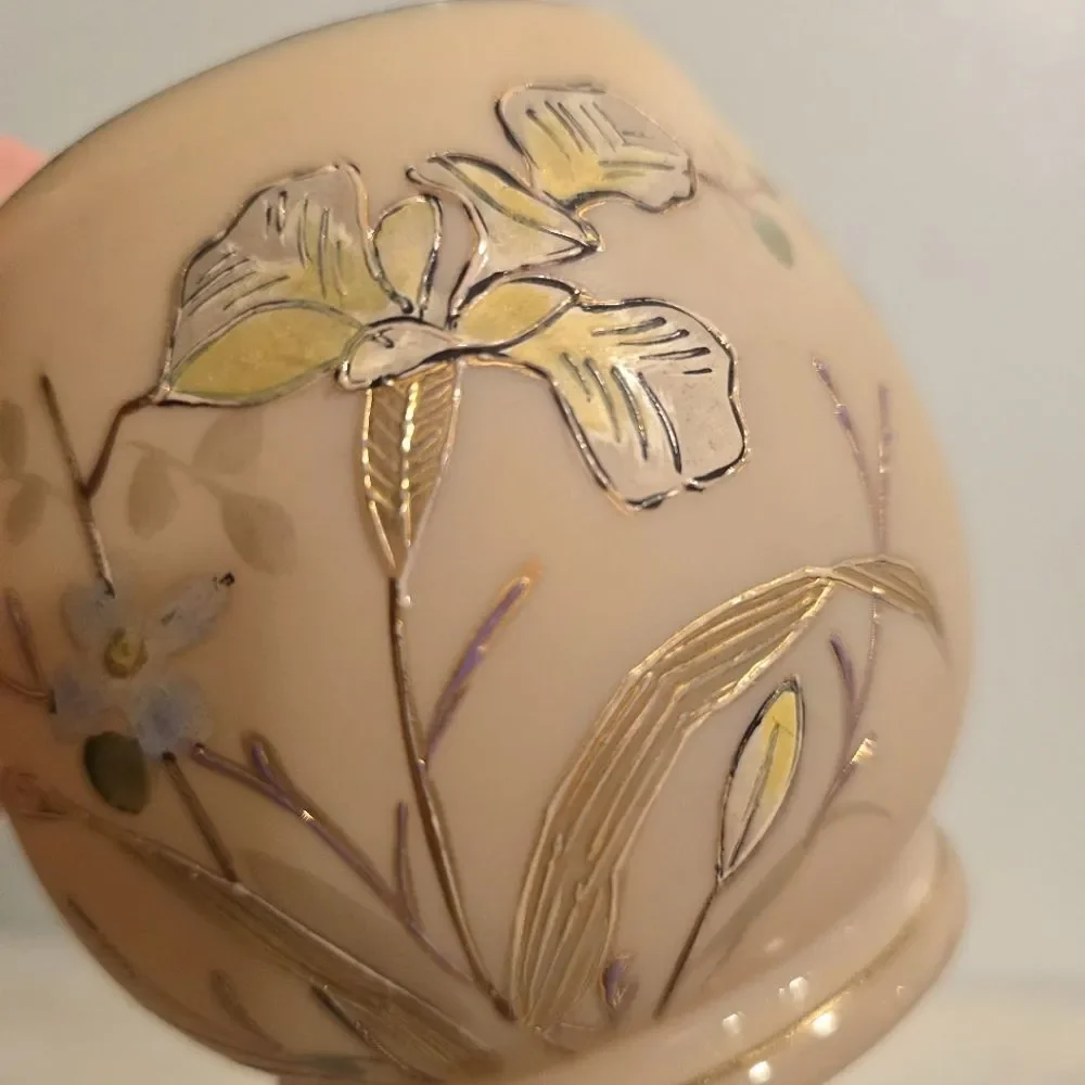 Vintage Enameled Glass Pastel Hand Painted Floral Vase - Picture 2 of 12